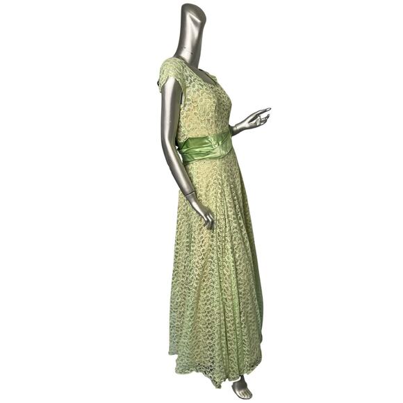 Vintage 1960s Emma Domb Green Lace Evening Gown Medium - Picture 4 of 6